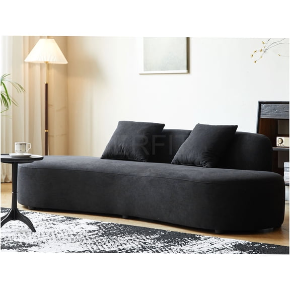 JERFIT Modern 90 Inch Curved Velvet Sofa Couch, 4-Seater Half Moon Loveseat with Pillows for Living Room, Apartment, Office, Black