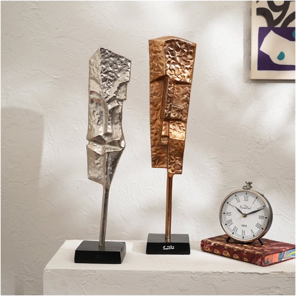 JERFIT Modern Abstract Gold Aluminum Sculpture Set for Home Decor, Gallery Style Art Statue for Living Room, Office, Entryway Tabletop