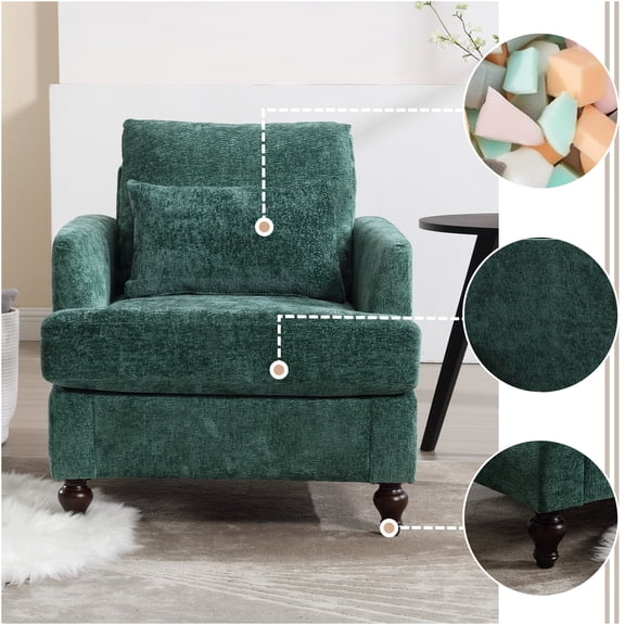 JERFIT Modern Accent Chair, Emerald Chenille Upholstered Club Chair with Solid Wood Frame for Living Room, Bedroom, Office