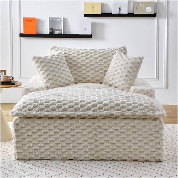 JERFIT Modern Accent Chair, Plush Polyester Blend Sofa with 2 Pillows for Living Room, Bedroom, Reading Nook, White