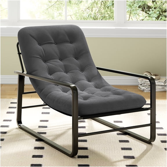 JERFIT Modern Accent Chair with Sherpa Upholstery, Mid Century Lounge Armchair for Living Room, Grey Polyester Fabric and Metal Frame, Reading Chair for Bedroom