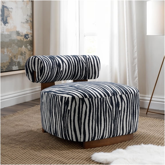 JERFIT Modern Accent Chair with Cylindrical Back, Blue Zebra Stripe Upholstery, Durable Chenille Fabric for Living Room