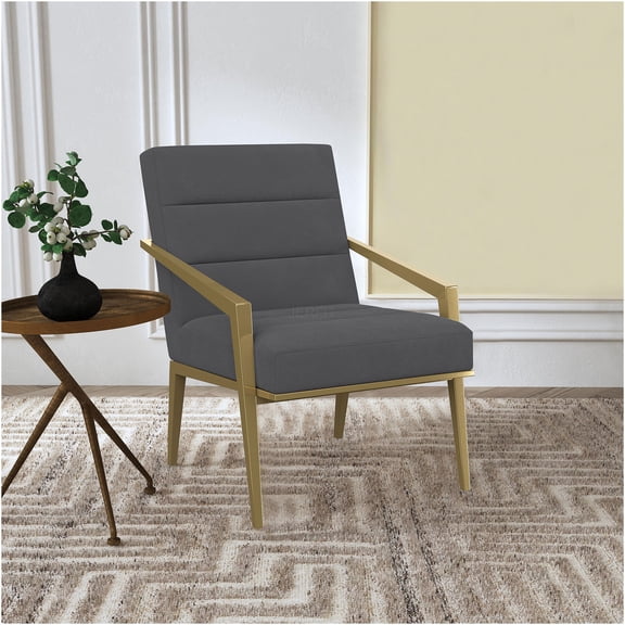 JERFIT Modern Accent Chair with Gold Metal Arms, Upholstered Armchair for Living Room, Bedroom, Office, Dark Grey