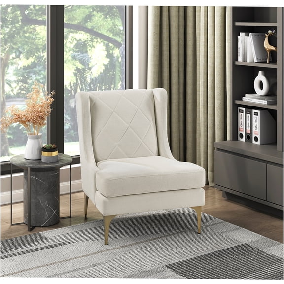 JERFIT Modern Accent Chair with Gold Metal Legs, Taupe Chenille Upholstered Wingback Armchair for Living Room, Bedroom