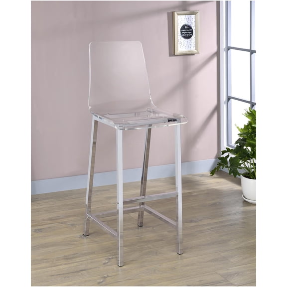 JERFIT Modern Acrylic Bar Stools Set of 2 with Chrome Base, Clear Transparent Kitchen Counter Stools for Dining Room, Contemporary Bar Height Stools with Backrest