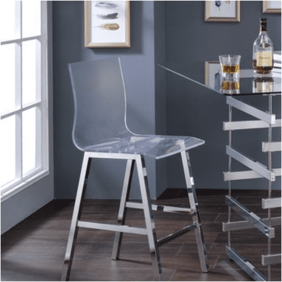 JERFIT Modern Acrylic Bar Stools Set of 2, Chrome Counter Height Dining Chairs for Kitchen Island, Armless Clear Backless Stools