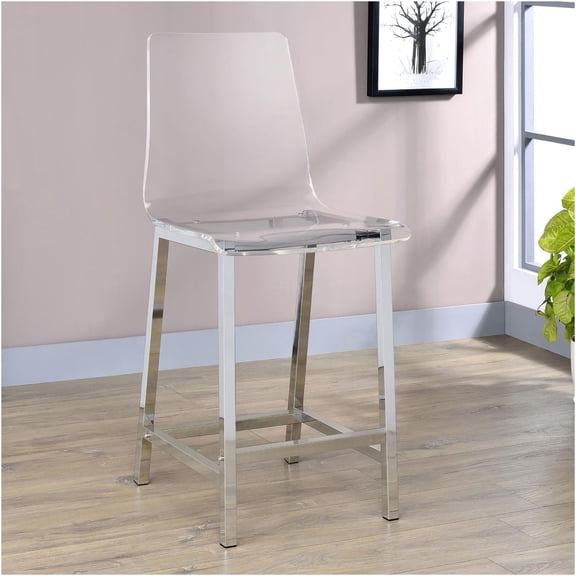 JERFIT Modern Acrylic Bar Stools Set of 2, Clear Chrome Counter Height Stools with Back for Kitchen Island, Dining&Bar