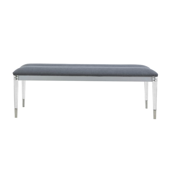 JERFIT Modern Acrylic Bench with Upholstered Seat, Silver Fabric Bedroom Seating for Living Room, Entryway