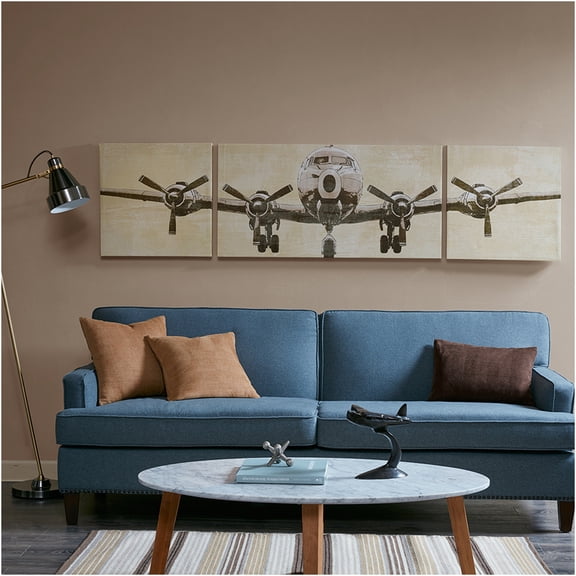 JERFIT Modern Airplane Triptych Canvas Wall Art Set, 3-Panel Grey Aviation Decor, Textured MDF Framed Prints for Living Room, Bedroom, Office