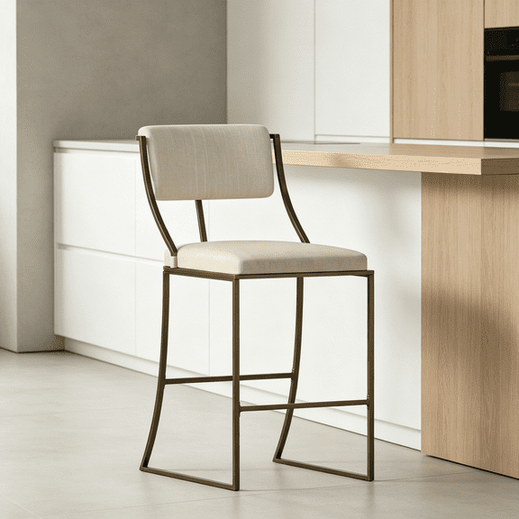 JERFIT Modern Antique Brass Bar Stool with Padded Back and Footrest, 30 Inch Bar Height Counter Stool for Kitchen Island, Dining, Home Decor