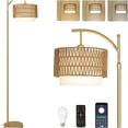 thumbnail image 1 of JERFIT Modern Arc Floor Lamp with Remote, Dimmable LED Bulb, Rattan & Fabric Shade for Living Room Bedroom, 1 of 8