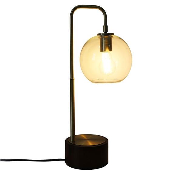 JERFIT Modern Arched Table Lamp with Glass Globe, Mid-Century Bronze Desk Light for Bedroom, Living Room, Study Office Decor