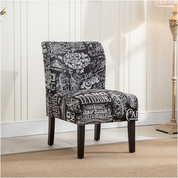 JERFIT Modern Armless Accent Chair with Chalkboard Shadow Print, Polyester Blend Fabric, Curved Back Design for Living Room, Bedroom, Office