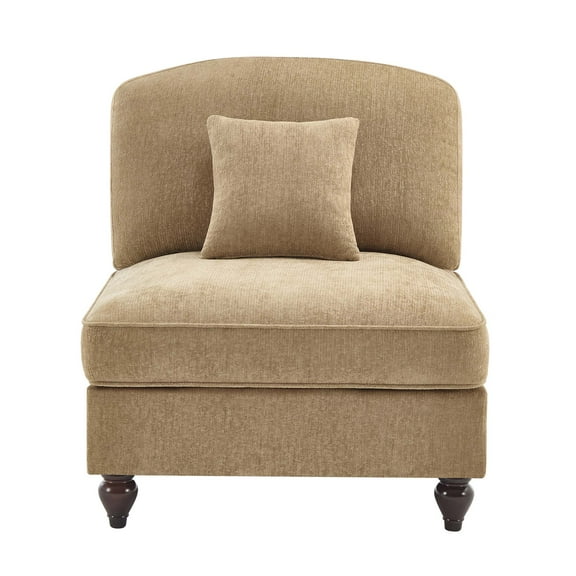 JERFIT Modern Armless Sofa with Pillow, Chenille Fabric, Light Coffee, Convertible Sectional Couch for Small Space, Removable Ruffle Skirt, L Shaped Sofa, Ottoman