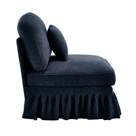 JERFIT Modern Armless Sofa with Pillow, Chenille Fabric Convertible Couch, Blue Accent Chair for Living Room, Apartment