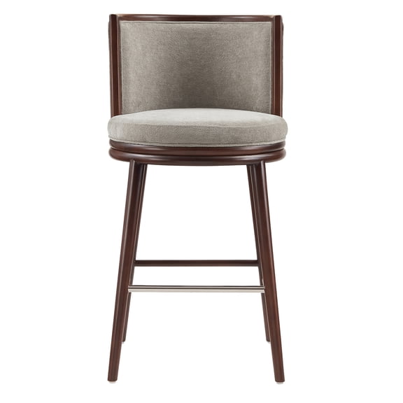 JERFIT Modern Bar Stool with Backrest, 41 Inch Counter Height Swivel Stool, Off-White Upholstered Dining Chair, Wood Frame with Footrest for Kitchen Island, Breakfast Nook, No Assembly Required
