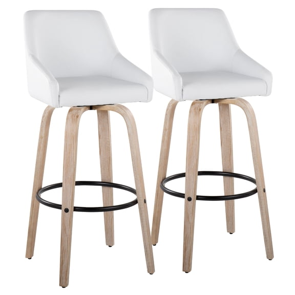 JERFIT Modern Bar Stools Set of 2, Swivel Counter Stools with White Faux Leather Seat, Whitewashed Wood and Gold Metal Frame for Kitchen Island, Dining, Home Decor