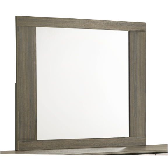 JERFIT Modern Beige Brown Wooden Wall Mirror, Elegant Gem-Shaped Bedroom Decor with Large Reflection for Vanity, Hallway, Entryway