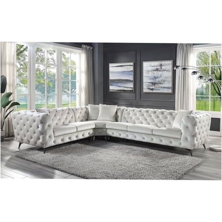 JERFIT Modern Beige Fabric 5-Seat Sectional Sofa with Accent Pillows for Living Room