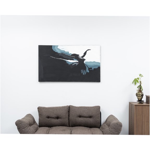 JERFIT Modern Black Abstract Wall Art Canvas Painting Large 47x27 Inches Unframed Handmade Textured Artwork for Living Room Bedroom Decor