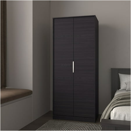 JERFIT Modern Black Armoire Wardrobe with Adjustable Shelves for Bedroom Closet Organization