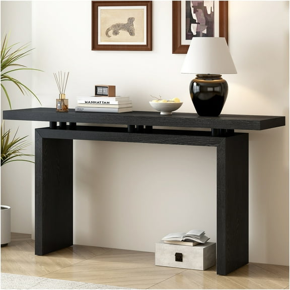 JERFIT Modern Black Ash Console Table with Floating Tabletop Design for Entryway, Hallway & Living Room