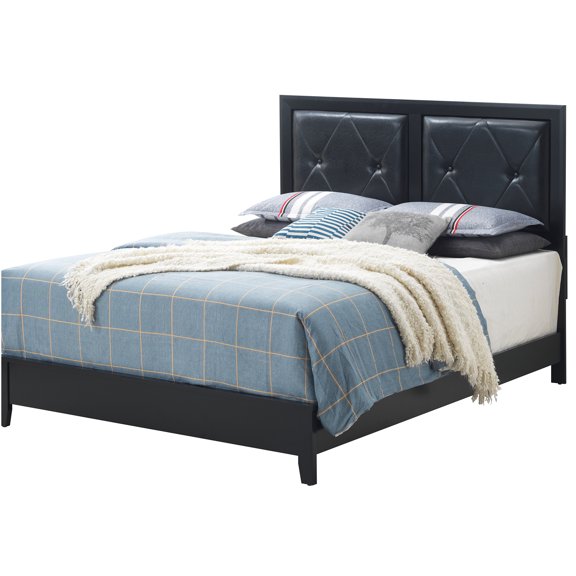 JERFIT Modern Black King Size Bed Frame, MDF Platform Bed with Upholstered Headboard, 85D x 80W x 52H Inches