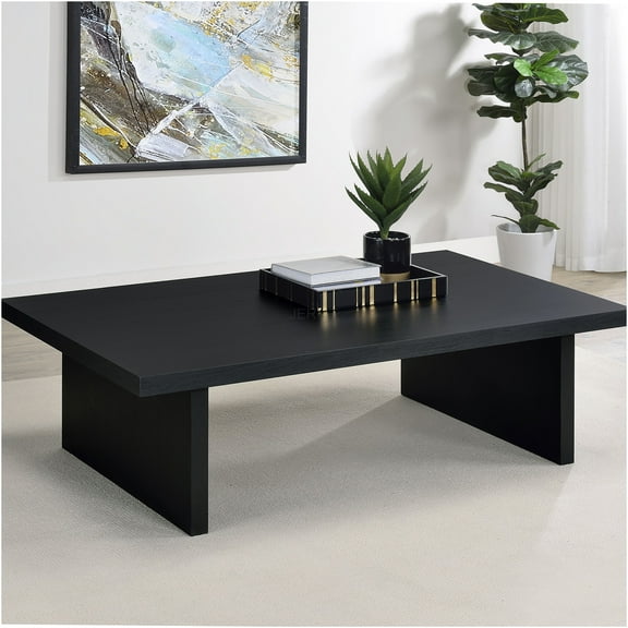 JERFIT Modern Black Laminate Coffee Table, Rectangular Engineered Wood Center Table for Living Room, Scratch-Resistant Cocktail Accent Table