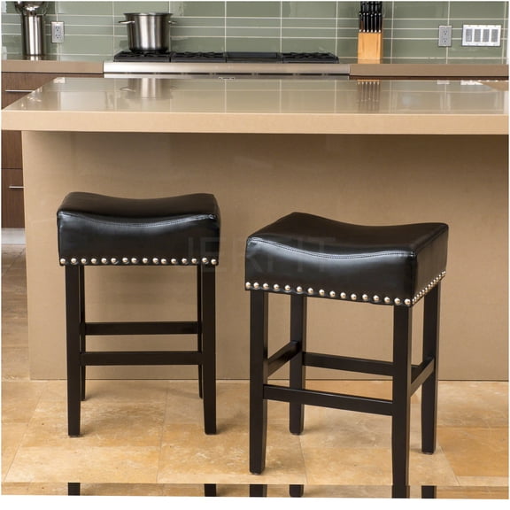 JERFIT Modern Black Leather Counter Stools Set of 2, Backless Bar Stools with Padded Seat for Kitchen Island, Breakfast Nook, Dining&Home Decor