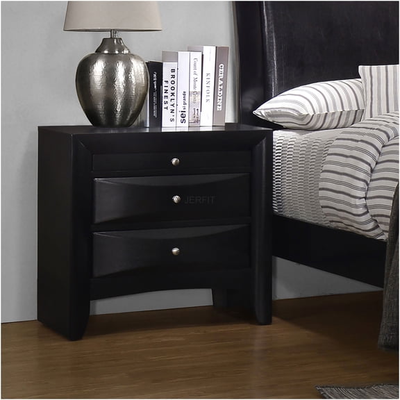 JERFIT Modern Black Nightstand with 2 Drawers, Pull-Out Tray for Bedroom, Compact Storage Side Table