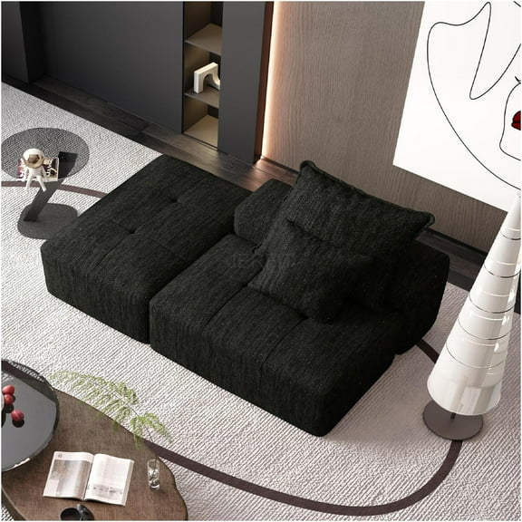 JERFIT Modern Black Oversized Sectional Sofa with Pillows, No Assembly Chenille Fabric, Modular Design for Living Room