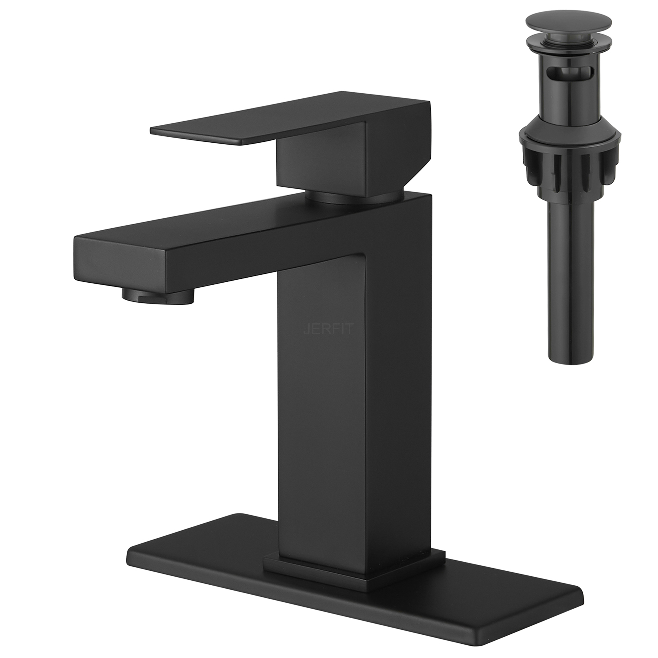 JERFIT Modern Black Waterfall Bathroom Sink Faucet with Pop-Up Drain, Single Hole 1-Handle Vanity Mixer Tap, Brushed Nickel & Brass Construction