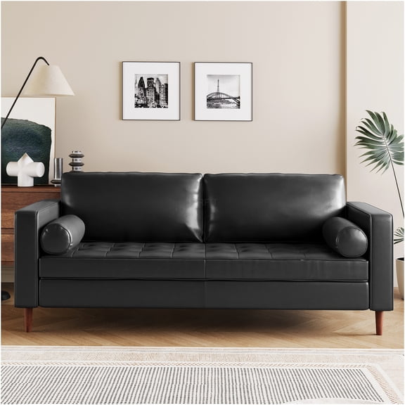 JERFIT Modern Blue Chenille Sofa with Nailhead Trim, 3-Seater Upholstered Couch for Living Room