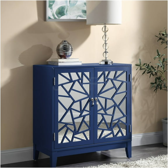 JERFIT Modern Blue Console Table with Mirror Doors, Accent Storage Cabinet for Entryway, Living Room, Hallway
