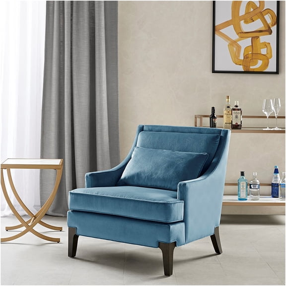 JERFIT Modern Blue Jacquard Accent Chair with Lumbar Pillow, Solid Wood Frame for Living Room, Bedroom
