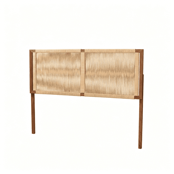 JERFIT Modern Bohemian Queen Headboard, Brown Wooden Rope Webbing Design, Wall Mount or Bed Frame Mount