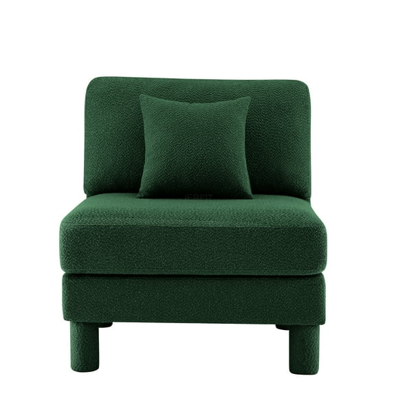 JERFIT Modern Boucle Fabric Armless Sofa Chair, Single Seater Accent Chair with Pillow for Living Room, Bedroom, Office, Green