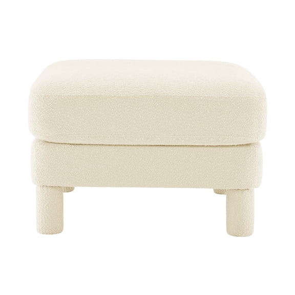 JERFIT Modern Boucle Fabric Ottoman with Storage for Living Room, Beige Round Footstool Pouf, Accent Stool for Bedroom