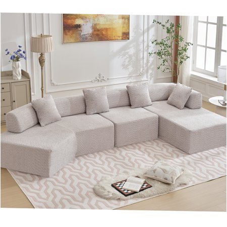 JERFIT Modern Boucle L-Shape Sectional Sofa with Chaise, Modular 4-Seater Couch, Gray Polyester Fabric, Foam Filled, No Assembly Required