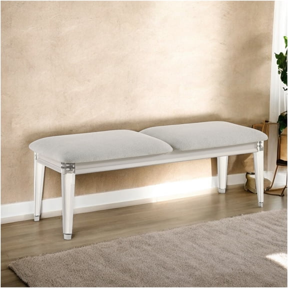 JERFIT Modern Boucle Upholstered Bench with Acrylic Legs, Entryway Seat for Bedroom Living Room, Light Gray and White