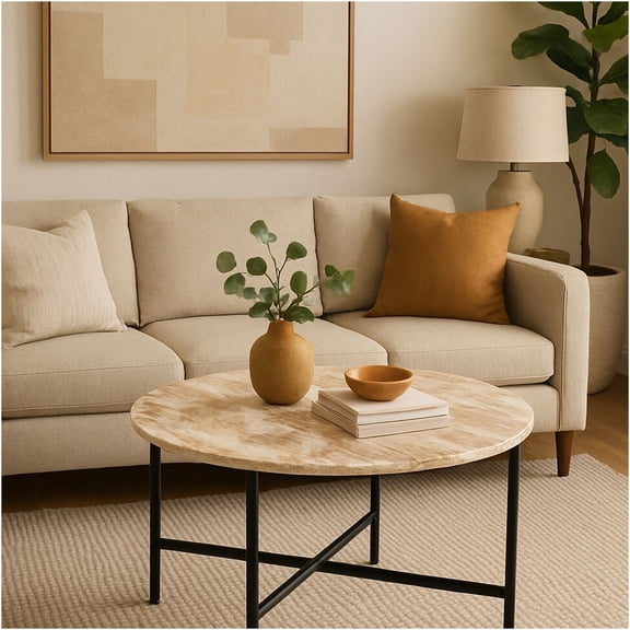 JERFIT Modern Brown Marble Nesting Table Set with Metal Frame, Small Space Saving Accent Tables for Living Room, Bedroom, Office Decor