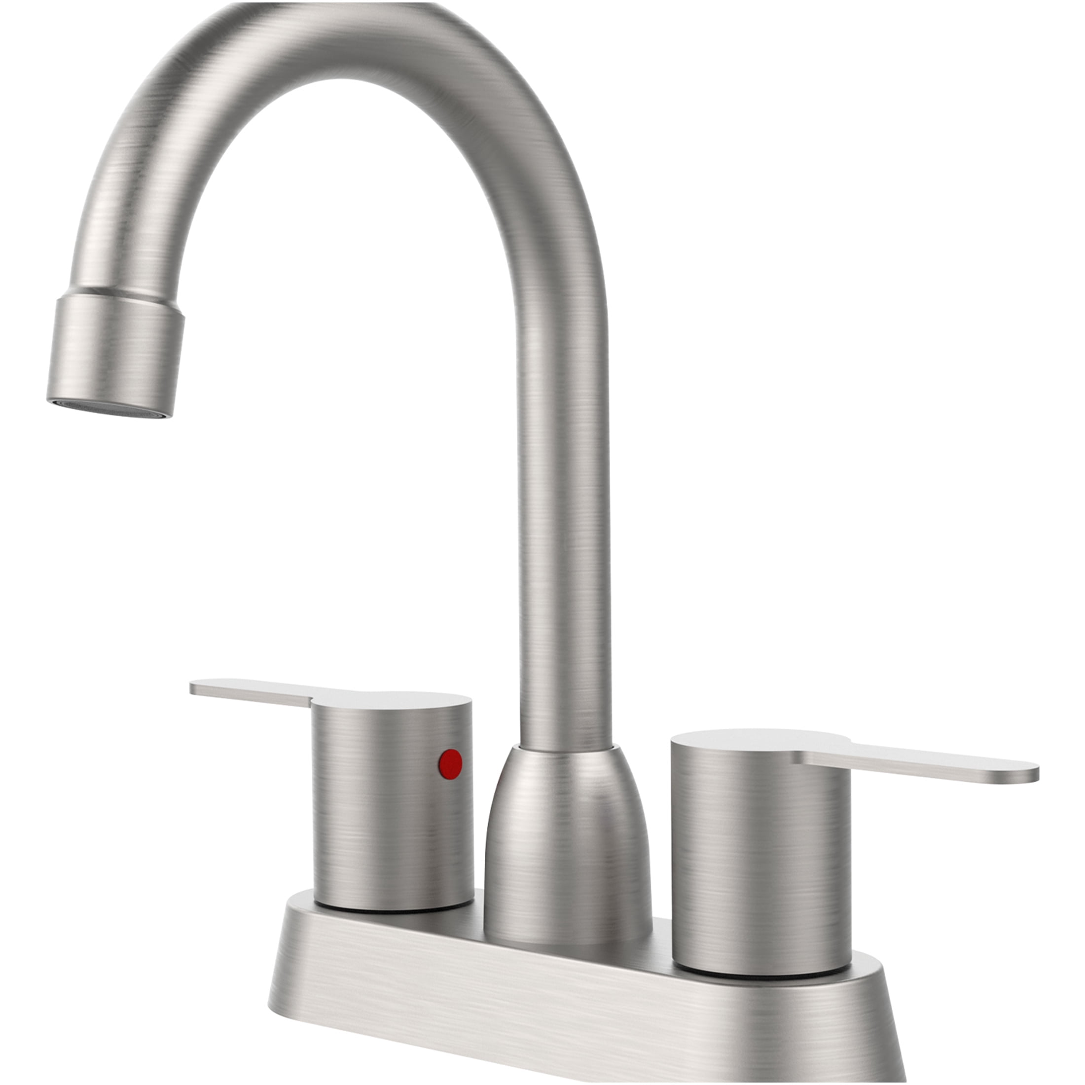 JERFIT Modern Brushed Nickel Centerset Bathroom Sink Faucet, 2-Handle 3-Hole Deck Mount RV Lavatory Faucet with Pop-Up Drain Assembly