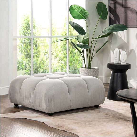 JERFIT Modern Bubble Ottoman with Storage, Gray Corduroy Cocktail Pouf, Modular Footrest for Living Room