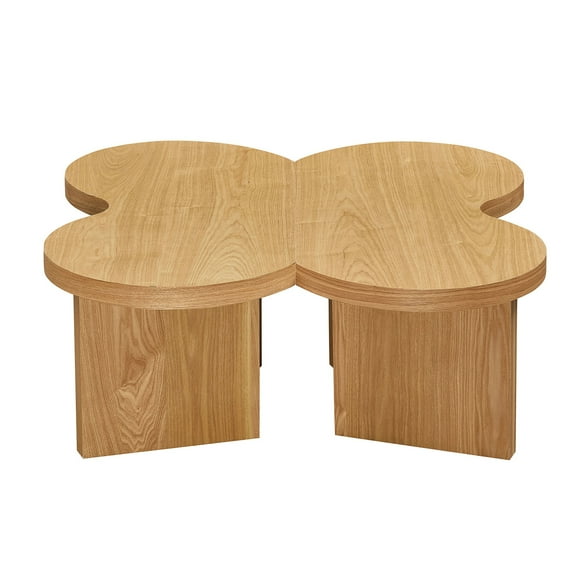 JERFIT Modern Butterfly Coffee Table for Living Room, Natural Wood Finish MDF Accent Table, Convertible Butterfly Shape Design, Small Center Table for Bedroom, Office