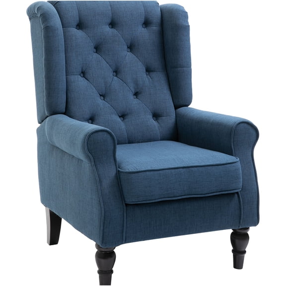 JERFIT Modern Button Tufted Accent Chair with Wingback, Padded Armrests and Comfortable Seat, Blue Fabric Upholstered Living Room Chair
