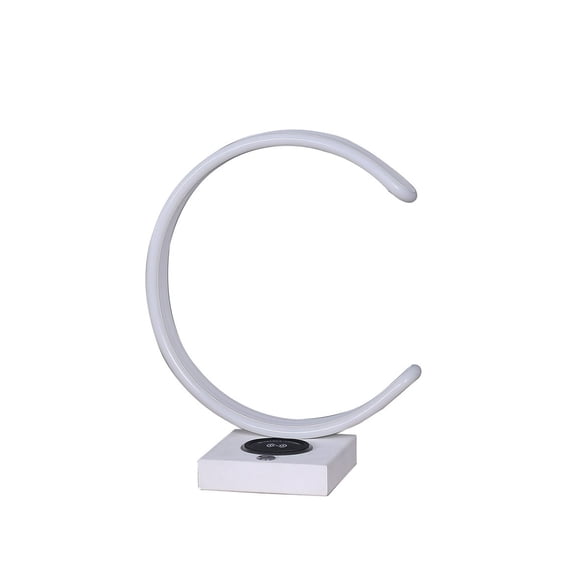 JERFIT Modern C-Shape LED Desk Lamp with Wireless Charger & USB Port, Touch Control Dimmable Table Light for Bedroom, Office, White