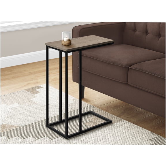 JERFIT Modern C-Shape Sofa Side Table with Metal Base, Taupe Snack Table for Living Room, Bedroom, Easy Slide Accent End Table