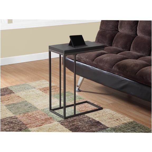 JERFIT Modern C-Shaped End Table, Espresso Snack Table with Metal Base for Sofa, Living Room, Bedroom