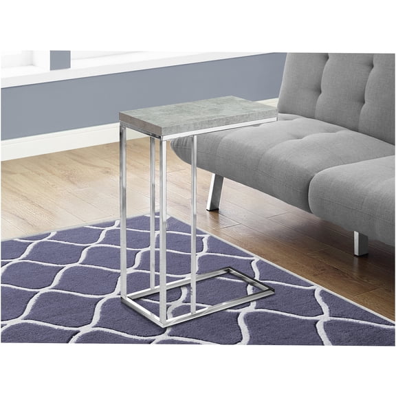 JERFIT Modern C-Shaped End Table, Grey Snack Table for Living Room with Chrome Metal Base, Sofa Side Table for Bedroom Office