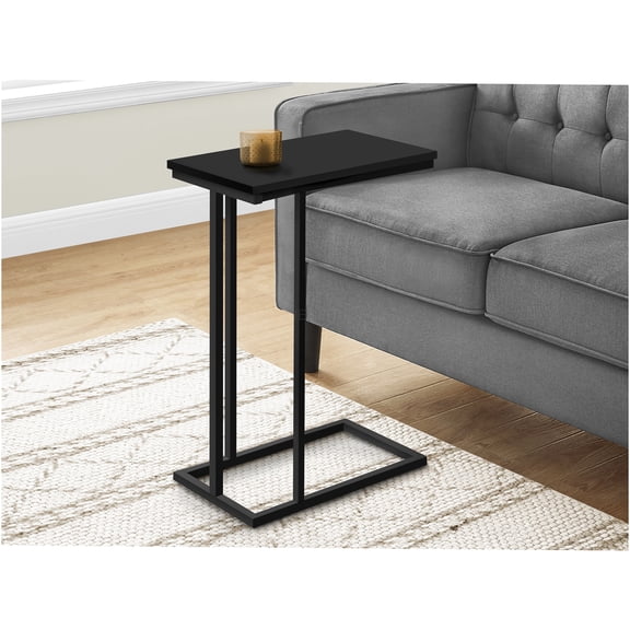 JERFIT Modern C-Shaped End Table, Sofa Side Table with Black Metal Base, Snack Table for Living Room, Bedroom, Office, Black